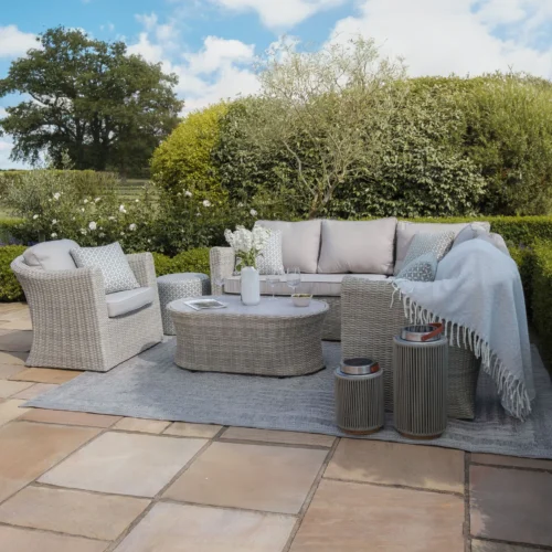 Oxford Small Rattan Corner Sofa Set with Armchair – Ceramic Glass