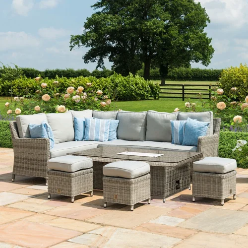 Oxford Corner Rattan Dining Set with Fire Pit Rising Table