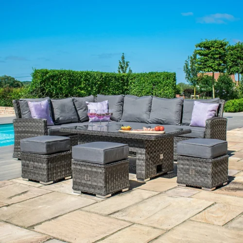 Victoria Rectangular Corner Rattan Dining Set with Rising Table